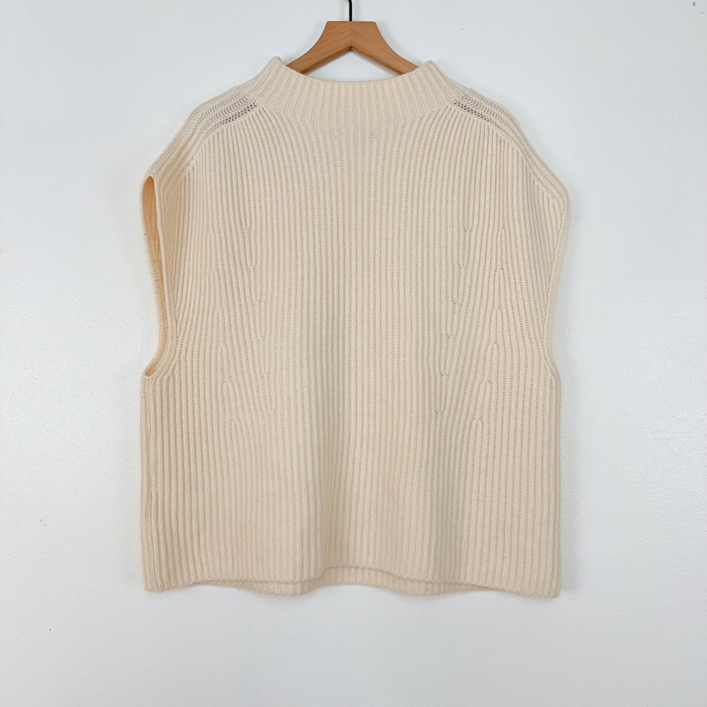 Banana Republic Oversized Sweater Vest M/L Cream Mock Neck Cashmere Merino Wool - Picture 5 of 13